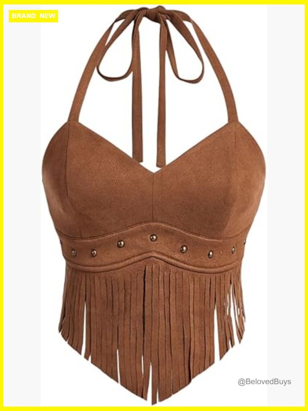 Asymmetrical Fringe Hem Tie Backless Halter Crop Tank Top
